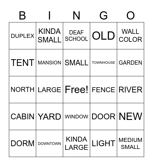 Housing Signs Bingo (SN 3.1, 3.5) Bingo Card