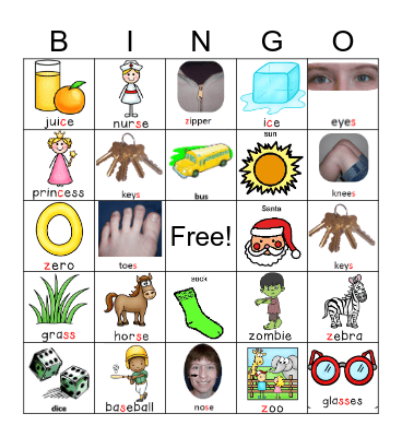 S and Z Bingo Card