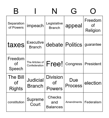 Unit 6 - Founding the Nation Bingo Card