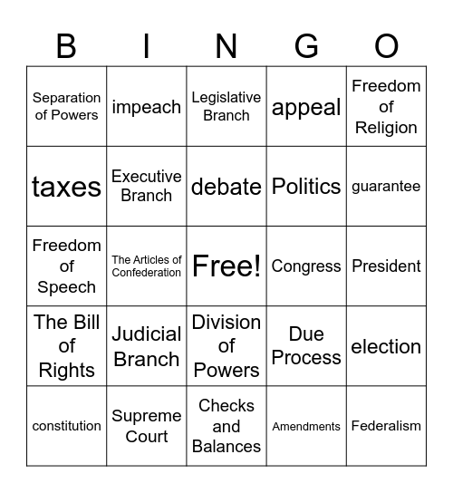 Unit 6 - Founding the Nation Bingo Card