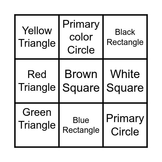 Shapes and Colors Bingo Card