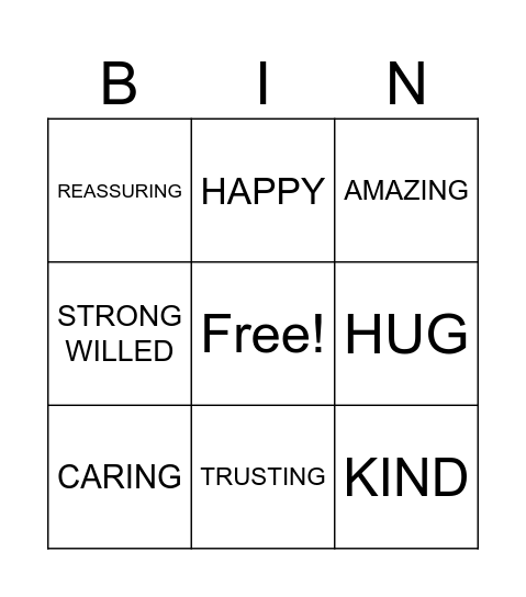 Positive Words Bingo Card
