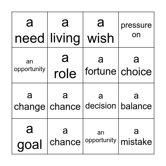 Collocation Bingo Card
