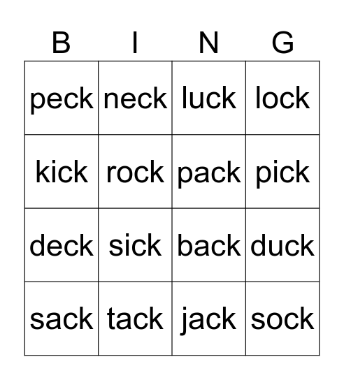 Digraph CK Bingo Card
