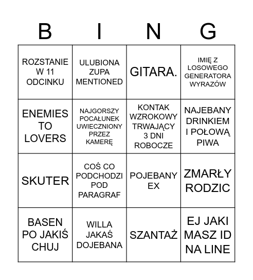 TAJSKIE GÓWNO Bingo Card