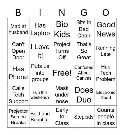 Collen's Comm 3000 Bingo Card