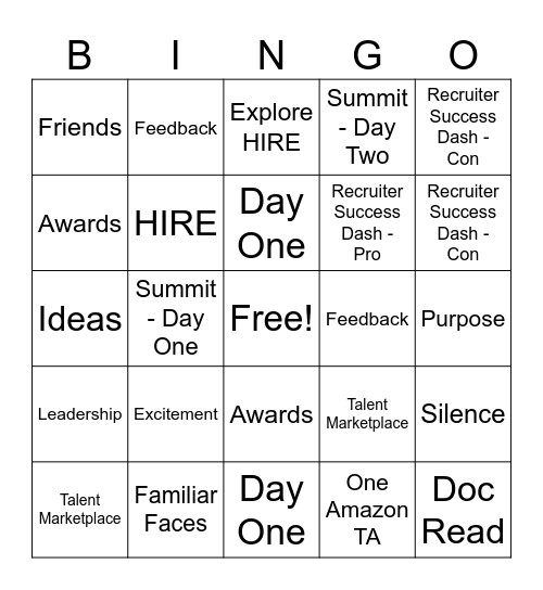 HIRE Summit - Rewind Bingo Card