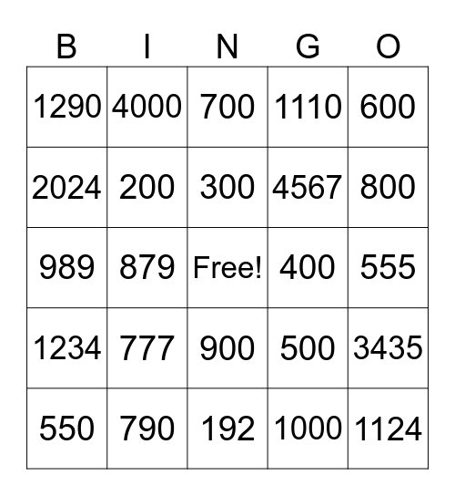 Spanish Numbers Above 100 Bingo Card