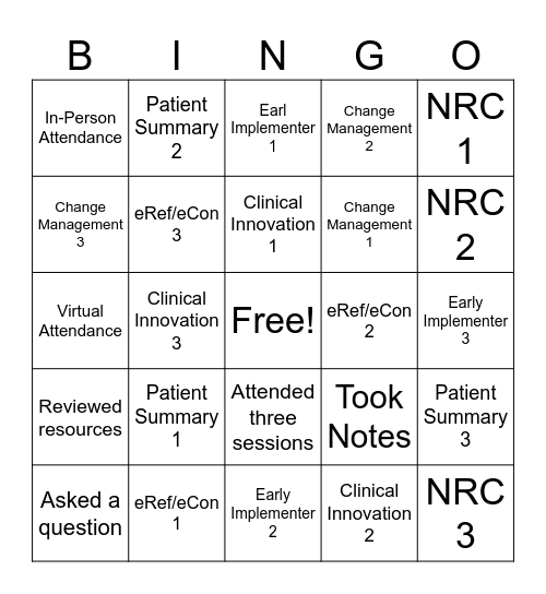 Connected Care Bingo Card