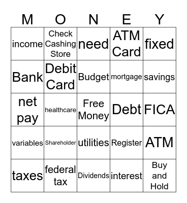 Financial Bingo Card