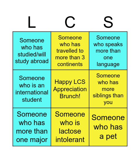 LCS Member Appreciation Bingo Card