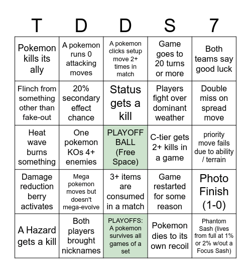 TDD S7 Bingo Card