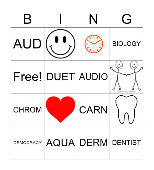 GREEK/LATIN ROOTS 1-10 Bingo Card