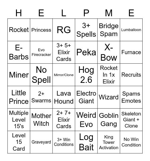 Midladder bingo Card