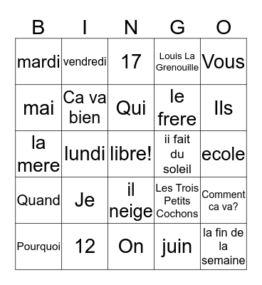 Jouez Bingo! Bingo Card