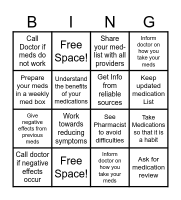 Manage Your Medications Bingo Card