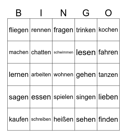 Verben Bingo Card