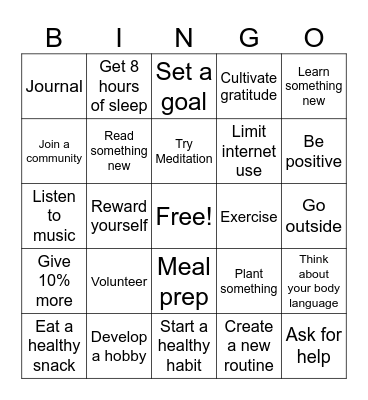 Personal Development Bingo Card
