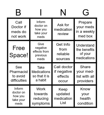 Manage Your Medications Bingo Card
