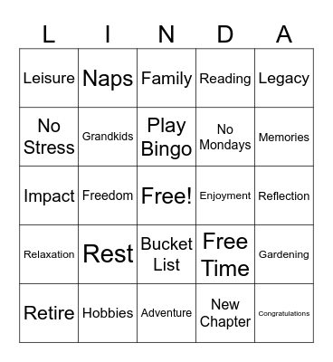 Happy Retirement! Bingo Card