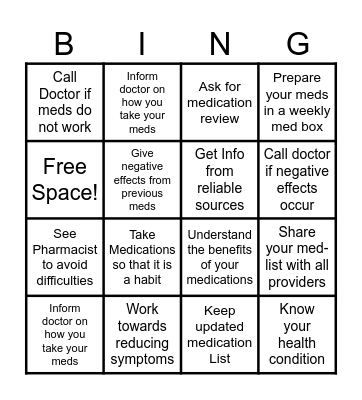 Manage Your Medications Bingo Card