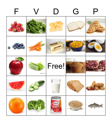 Food Group Bingo Card