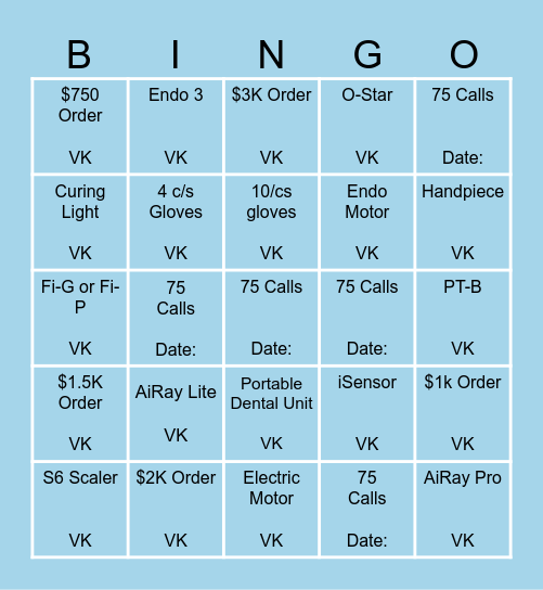 Vakker Dental BINGO Card