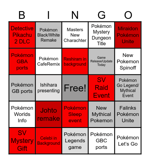 Pokémon Day Presents 2024 Bingo Card
