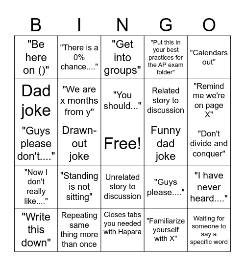 Kirkley Bingo Card