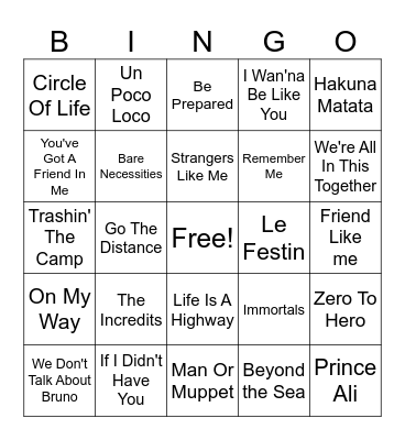 Disney Bingo Card