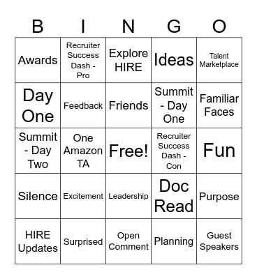 Summit Rewind Bingo Card