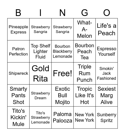 Drink Bingo Card
