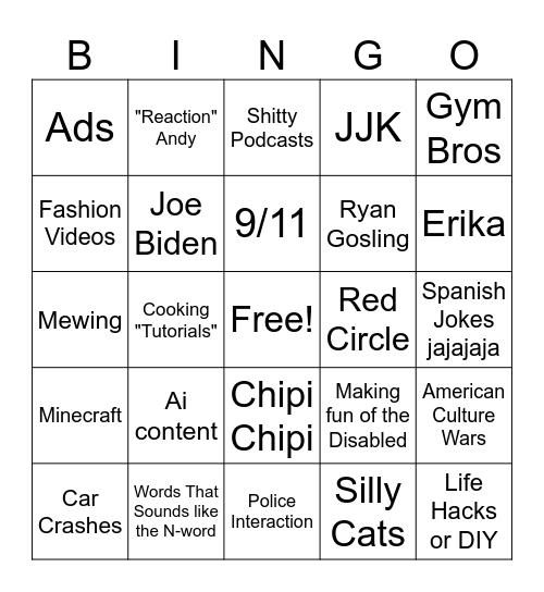 Instagram Bingo Reel Bingo Card