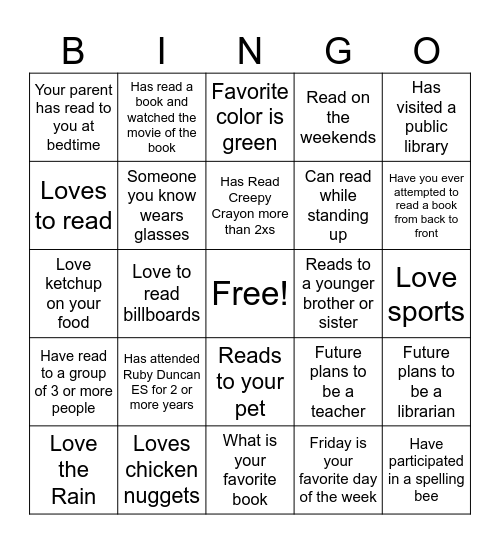 NEVADA READING WEEK Bingo Card