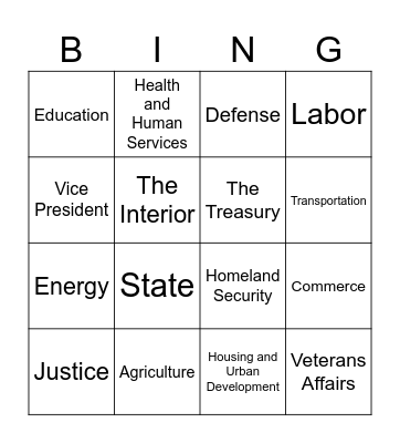 Cabinet Bingo Card