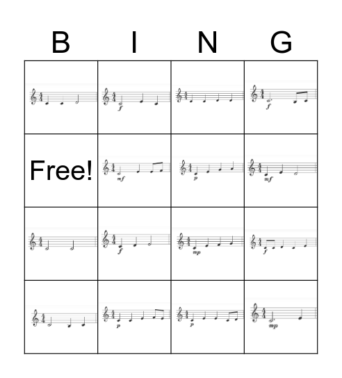 Solfege Intervals in C Bingo Card