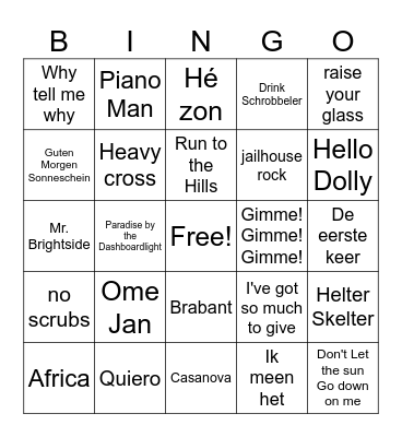 Ja, Maar: Muziekbingo! Bingo Card