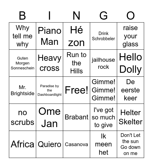 Ja, Maar: Muziekbingo! Bingo Card