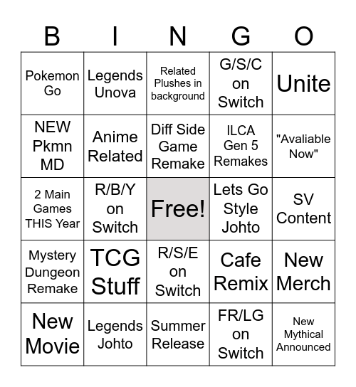 Pokemon Day 2024 Bingo Card