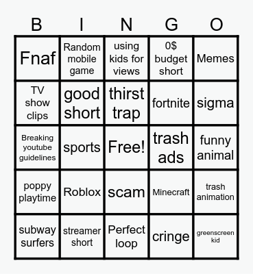 Youtube shorts bingo Card