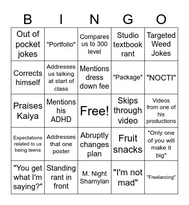 Davey critiques Bingo Card
