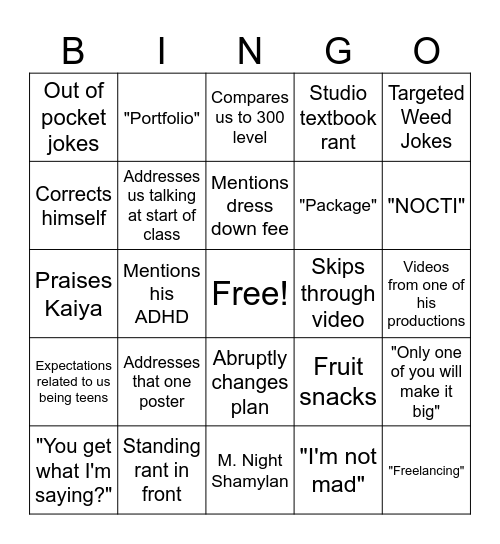 Davey critiques Bingo Card