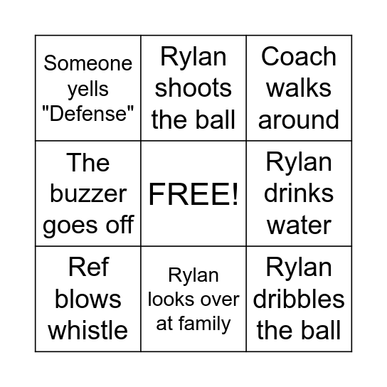 Rylan Basketball Bingo Card
