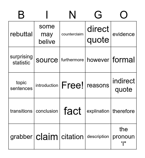 Counter Claim Bingo Card