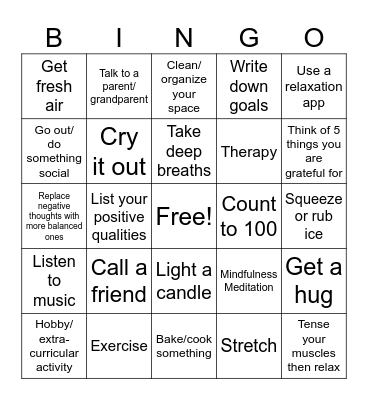 Coping Skills Bingo Card