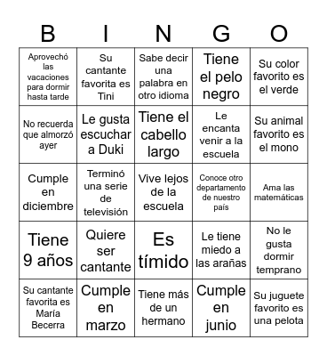 Bingo humano Bingo Card
