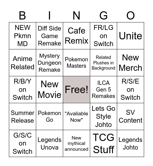 Pokemon Day 2024 Bingo Card