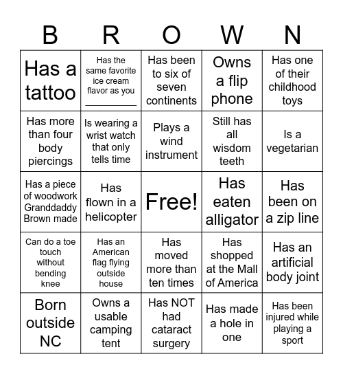 Family Reunion 2024 Bingo Card