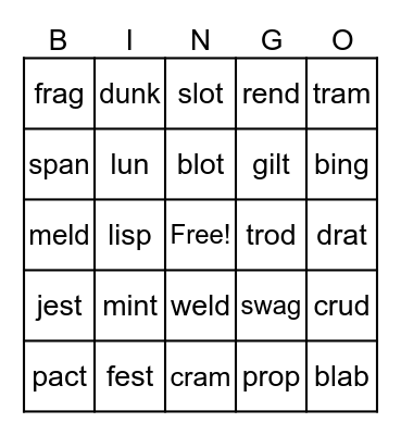 Regular words Bingo Card