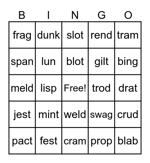 Regular words Bingo Card